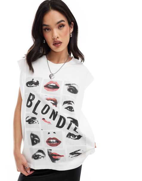 ASOS DESIGN – Gräddvitt linne i oversize med licenserat 'Blondie'-tryck - view 1