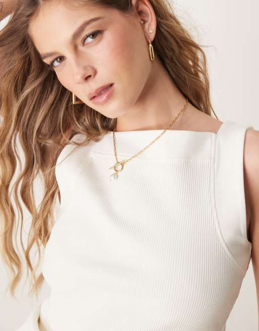 ASOS DESIGN – Gräddvitt linne med fyrkantig ringning och grova kanter, 2 av 4
