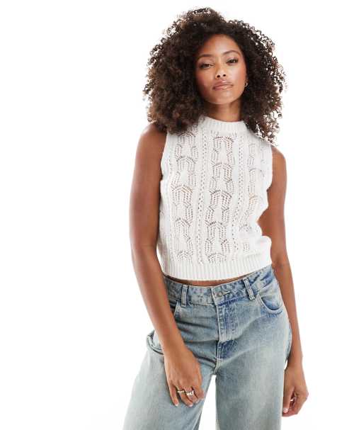 ASOS DESIGN – Gräddvitt, pointellestickat linne i fluffigt garn - view 1