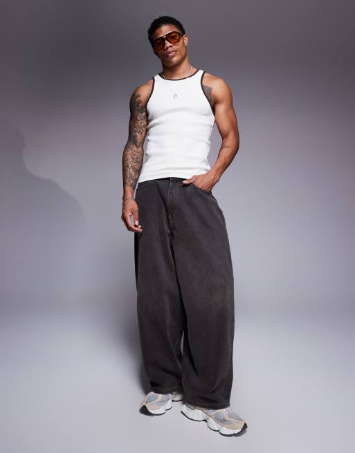 ASOS DESIGN – Gräddvitt, ribbat linne i muscle fit med kontrastfärgad kantrand , 2 av 4