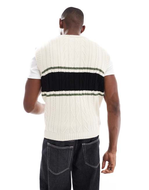 ASOS DESIGN – Gräddvitt, stickat linne med boxig, avslappnad passform och kontrasterande ränder, 2 av 4