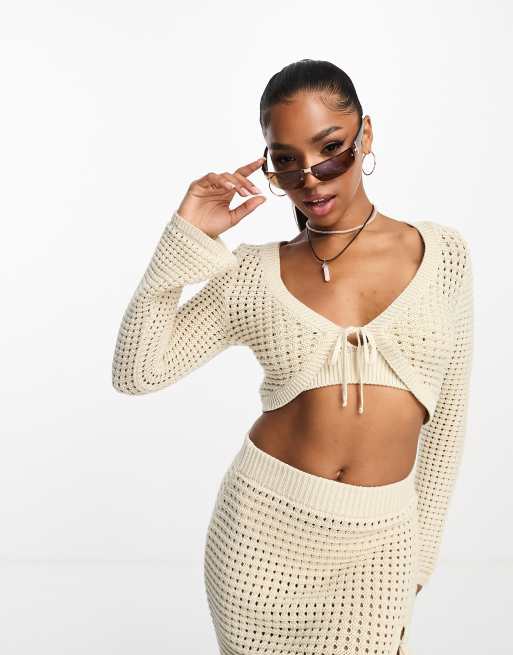 ASOS DESIGN – Gräddvitt virkat linne i kort design, del av set