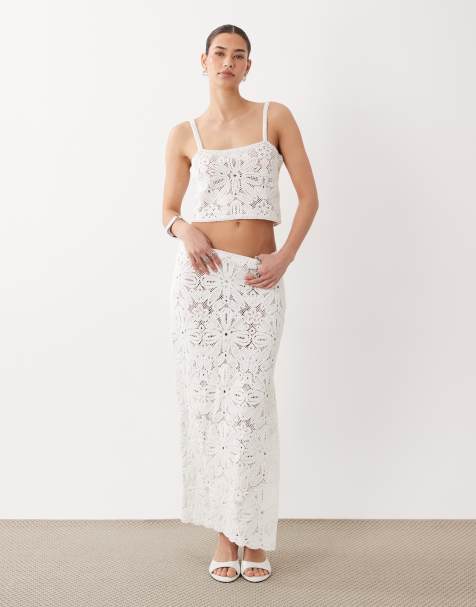 ASOS DESIGN – Gräddvitt, virkat set med bralette och maxikjol - view 1