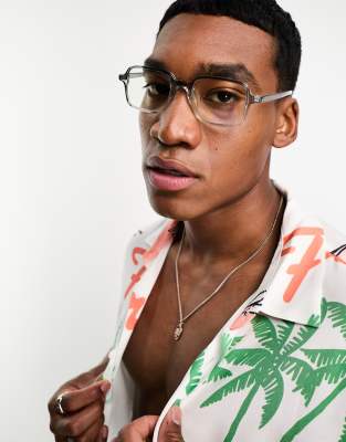 ASOS DESIGN gradient rectangle frame fashion glasses in blue with clear lens  - ASOS Price Checker