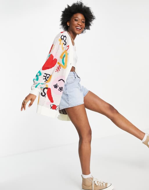ASOS DESIGN – Graffitimönstrad kofta i oversize