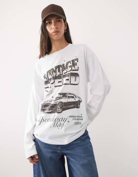 ASOS DESIGN grafisk t-shirt med långa ärmar i vitt - view 1