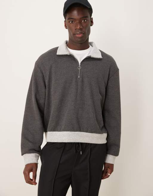 ASOS DESIGN – Grafitowa bluza oversize o pudełkowym kroju z golfem, zapięciem na suwak pod szyją i kontrastowym dołem