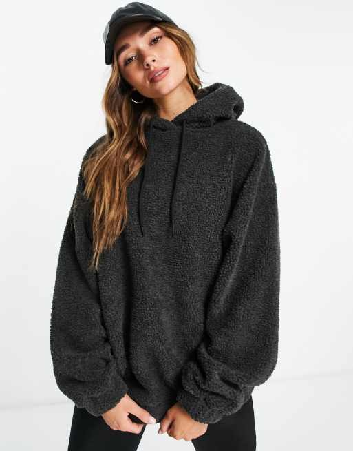 ASOS DESIGN – Grafitowa bluza z kapturem oversize z polarowego kożuszka
