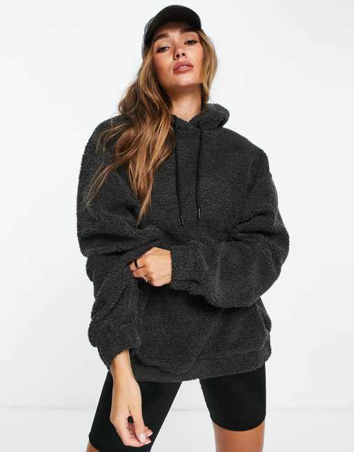 ASOS DESIGN – Grafitowa bluza z kapturem oversize z polarowego kożuszka, 4 z 4