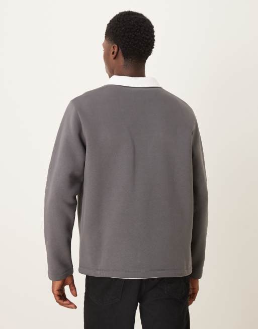 ASOS DESIGN – Grafitowa bluza z kontrastowym kołnierzykiem polo, 3 z 5