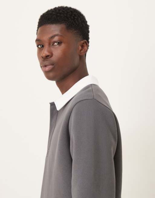 ASOS DESIGN – Grafitowa bluza z kontrastowym kołnierzykiem polo, 4 z 5