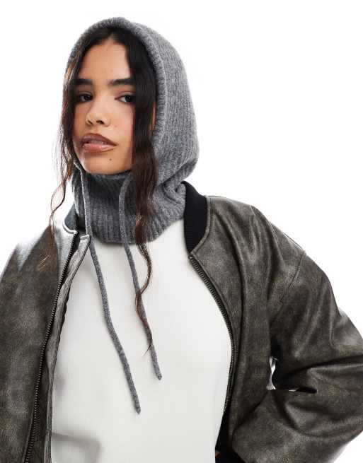 ASOS DESIGN – Grafitowa dzianinowa bluza z kapturem z domieszką wełny