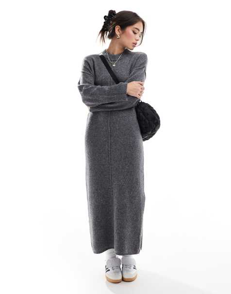 ASOS DESIGN – Grafitowa dzianinowa sukienka midaxi z ozdobnym szwem z przodu - view 1