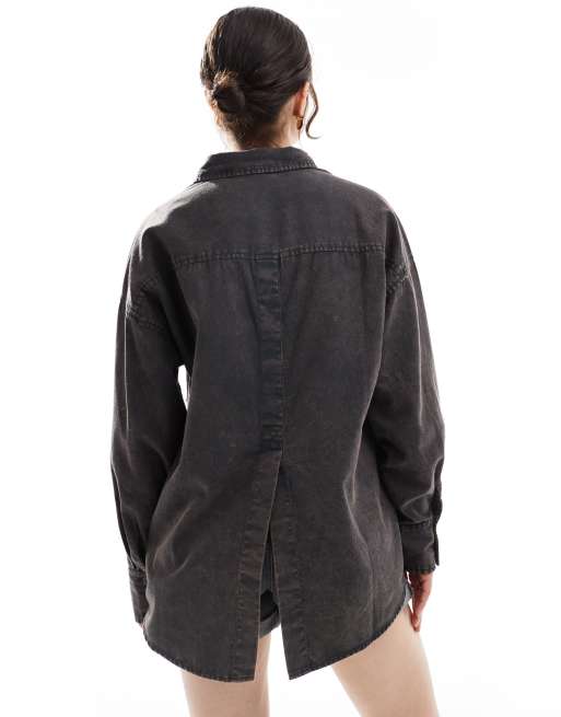 ASOS DESIGN – Grafitowa koszula oversize z diagonalu, 4 z 4