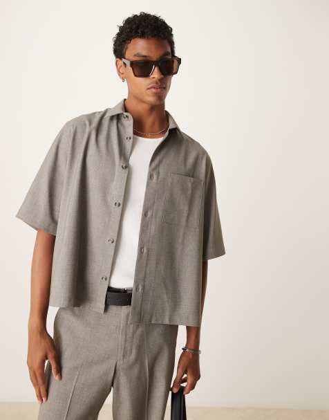 ASOS DESIGN co-ord cropped revere shirt in charcoal