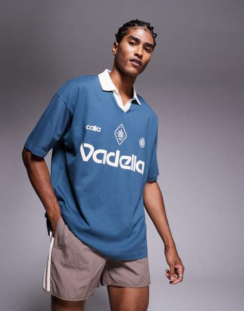 ASOS DESIGN oversized polo with sports print in charcoal