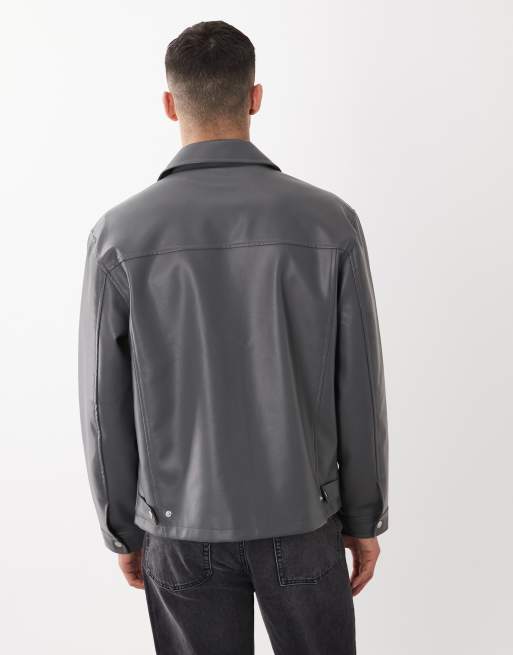 ASOS DESIGN – Grafitowa kurtka Harrington z imitacji skóry, 4 z 6