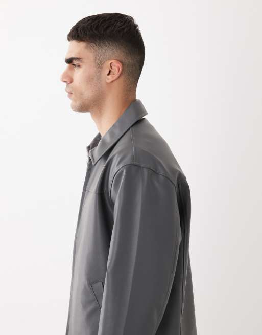 ASOS DESIGN – Grafitowa kurtka Harrington z imitacji skóry, 5 z 6