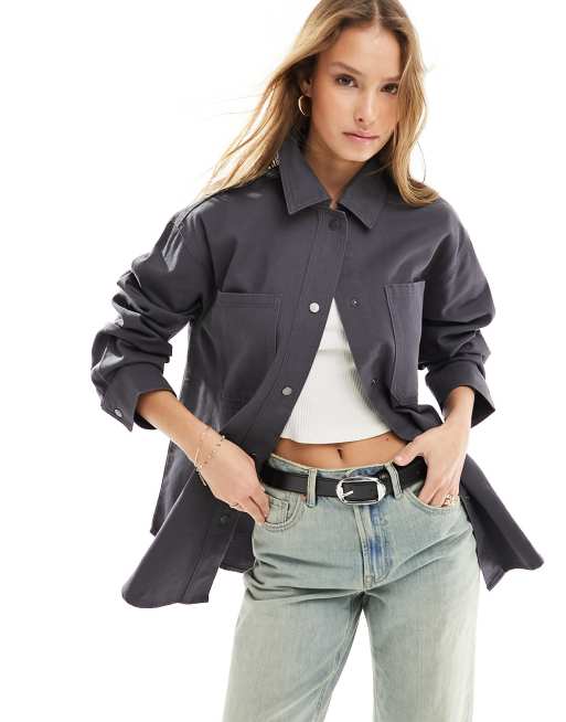 ASOS DESIGN – Grafitowa kurtka z diagonalu oversize