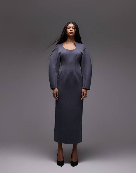 ASOS DESIGN – Grafitowa profilowana sukienka midi z wycięciem - view 1