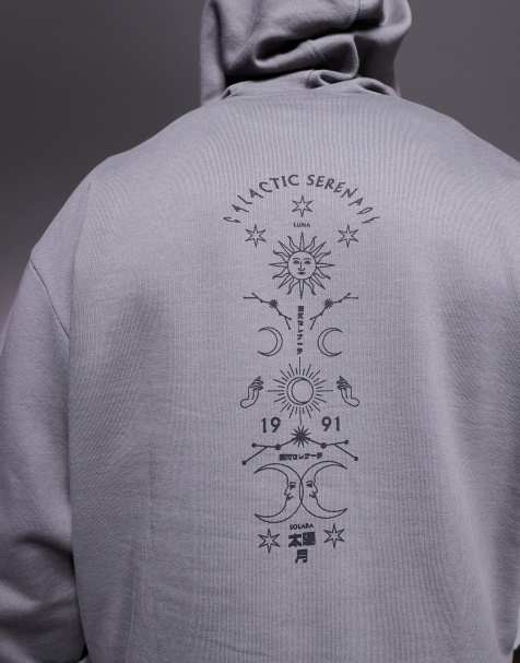 ASOS DESIGN – Grafitowa pudełkowa bluza oversize z kapturem i nadrukiem na plecach - view 1