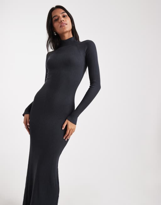 ASOS DESIGN – Grafitowa sukienka maxi z prążkowanej dzianiny, 3 z 4