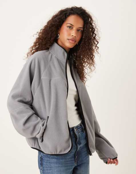 ASOS DESIGN zip through fleece in charcoal with black binding