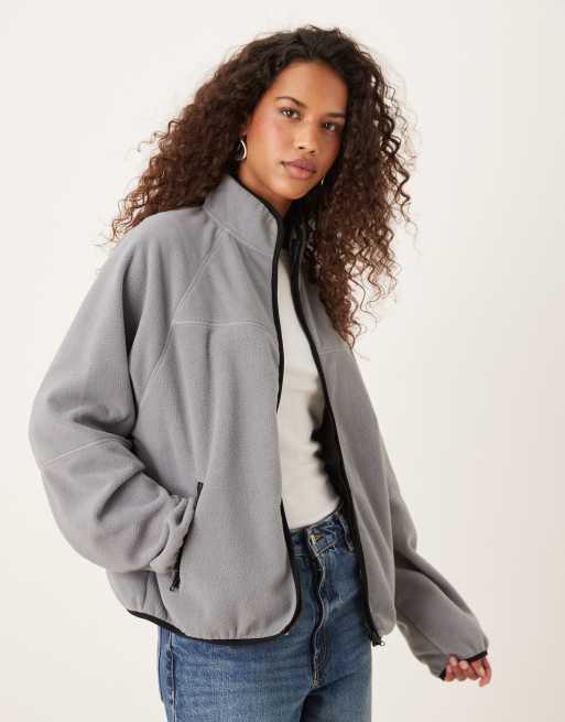 ASOS DESIGN – Grafitowa zapinana na zamek bluza polarowa z czarnym wykończeniem