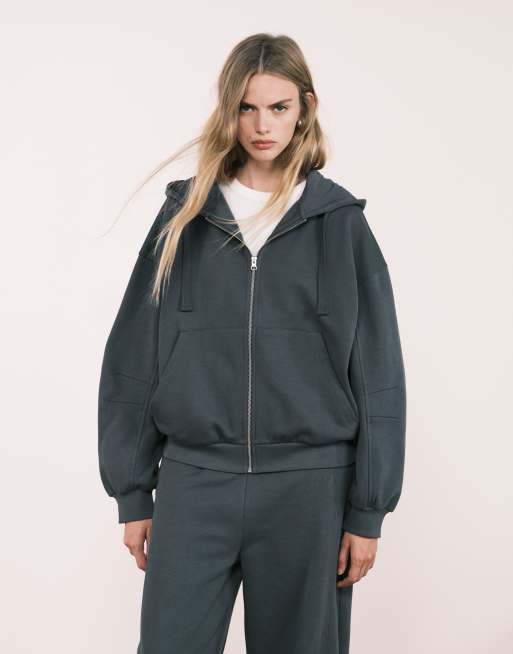 ASOS DESIGN – Grafitowa zapinana na zamek bluza z kapturem i balonowymi rękawami, część zestawu