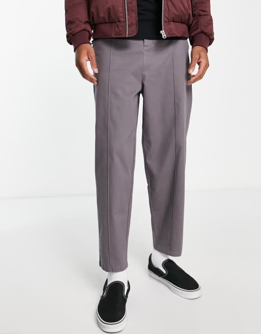 ASOS DESIGN – Grafitowe chinosy oversize ze zwężanymi nogawkami i zaszewkami, 3 z 4