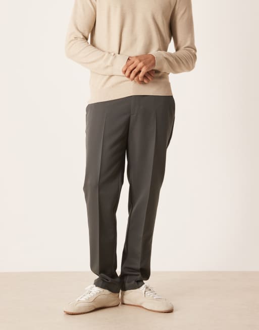 ASOS DESIGN – Grafitowe dopasowane eleganckie spodnie z gumką w pasie