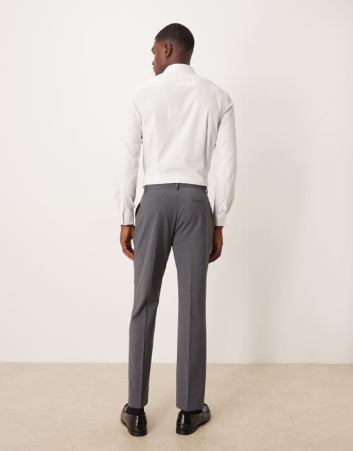 ASOS DESIGN – Grafitowe dopasowane wełniane spodnie garniturowe do prania w pralce, 2 z 5