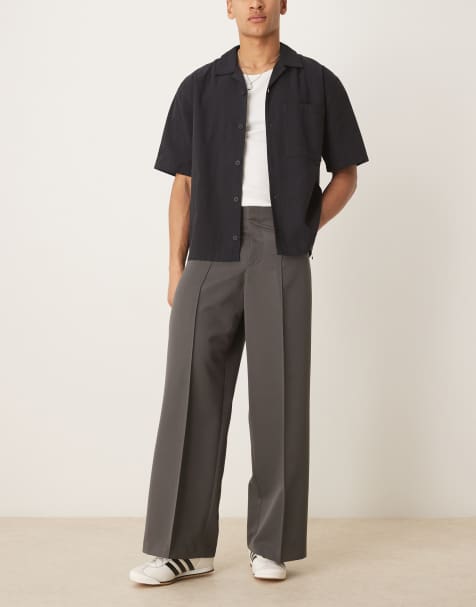 ASOS DESIGN smart loose leg trousers with pintucks in charcoal