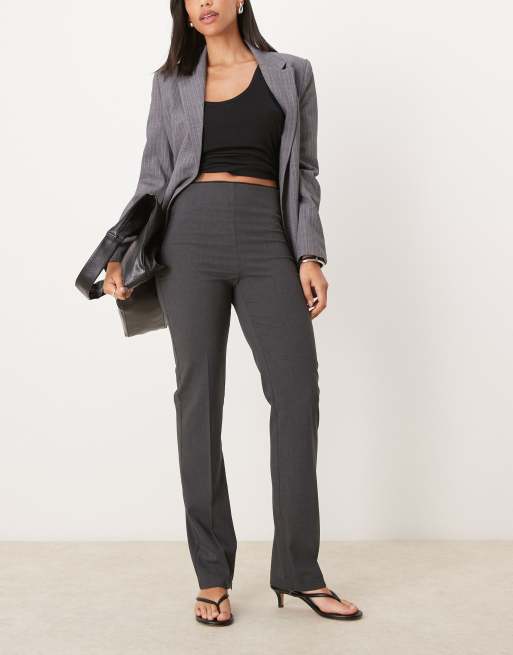 ASOS DESIGN – Grafitowe eleganckie spodnie o obcisłym kroju z koronkową talią