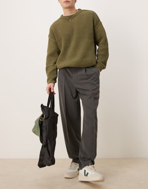 ASOS DESIGN – Grafitowe eleganckie spodnie oversize o zwężanym kroju z zakładkami z przodu - view 1
