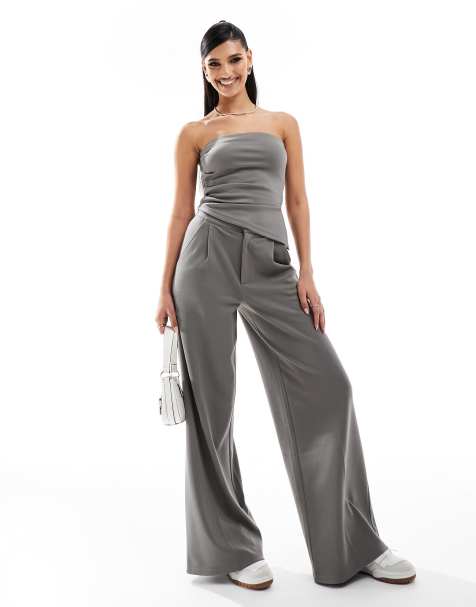 ASOS DESIGN – Grafitowe eleganckie spodnie z szerokimi nogawkami, część zestawu - view 1