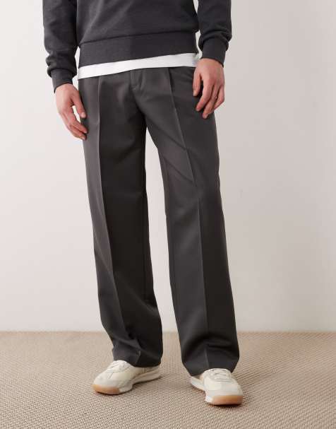 ASOS DESIGN – Grafitowe eleganckie spodnie z szerokimi nogawkami z zakładkami - view 1