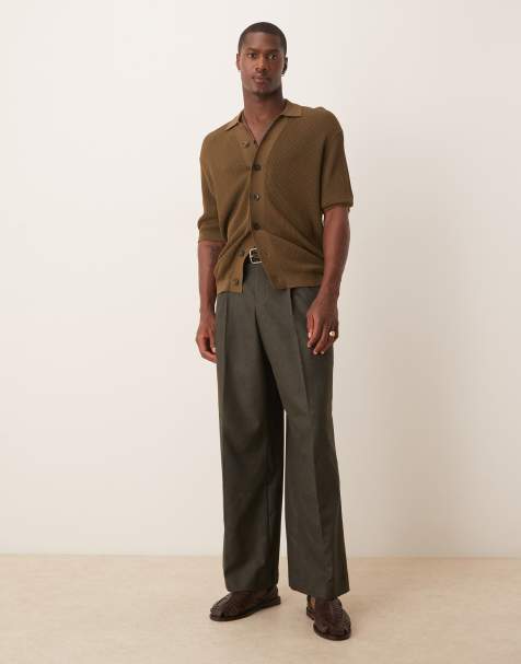 ASOS DESIGN smart loose leg trousers with front pleats in charcoal brushed fabric with 