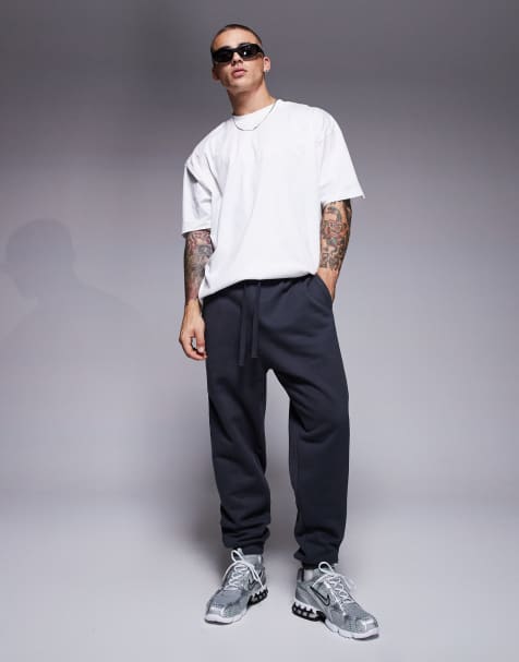 ASOS DESIGN premium heavyweight tapered joggers in 400gsm in charcoal