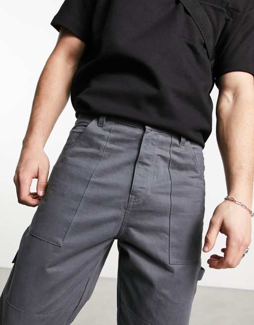 ASOS DESIGN – Grafitowe spodnie bojówki o kroju skater, 3 z 4