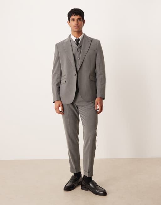 ASOS DESIGN – Grafitowe spodnie garniturowe ze zwężanymi nogawkami w prążki, 2 z 5