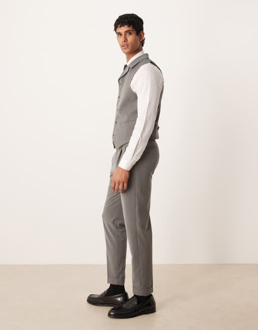 ASOS DESIGN – Grafitowe spodnie garniturowe ze zwężanymi nogawkami w prążki, 3 z 5