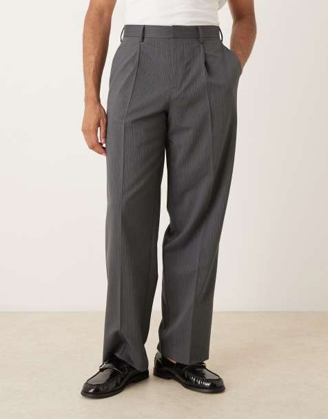 ASOS DESIGN wide leg trousers in charcoal pinstripe