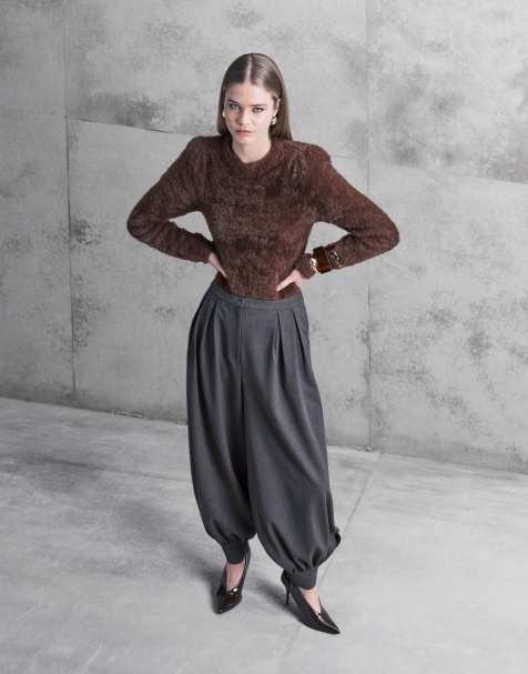 ASOS DESIGN – Grafitowe spodnie z nogawkami o fasonie typu bombka ze ściągaczami - view 1