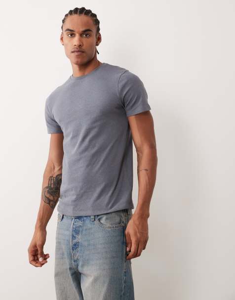 ASOS DESIGN – Grafitowy dopasowany T-shirt z mieszanki lnu - view 1