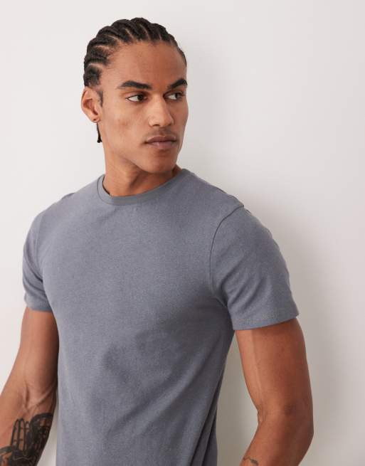 ASOS DESIGN – Grafitowy dopasowany T-shirt z mieszanki lnu, 3 z 5