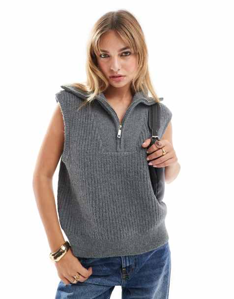 ASOS DESIGN – Grafitowy dzianinowy podkoszulek bez rękawów z zapięciem na suwak - view 1