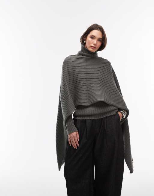 ASOS DESIGN – Grafitowy dzianinowy sweter z golfem i odpinanym szalem, 2 z 4