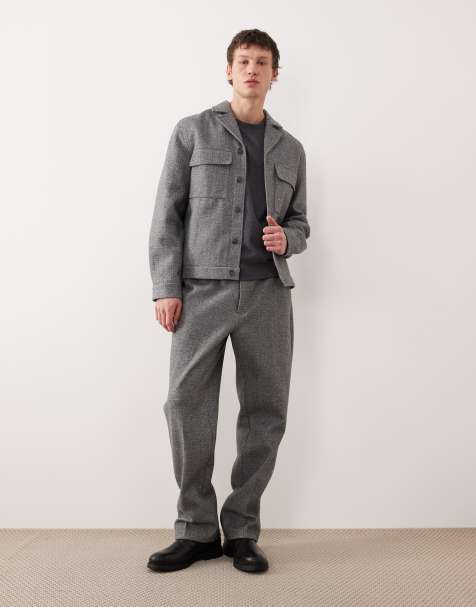 ASOS DESIGN – Grafitowy elegancki zestaw Harrington ze szczotkowanego diagonalu - view 1