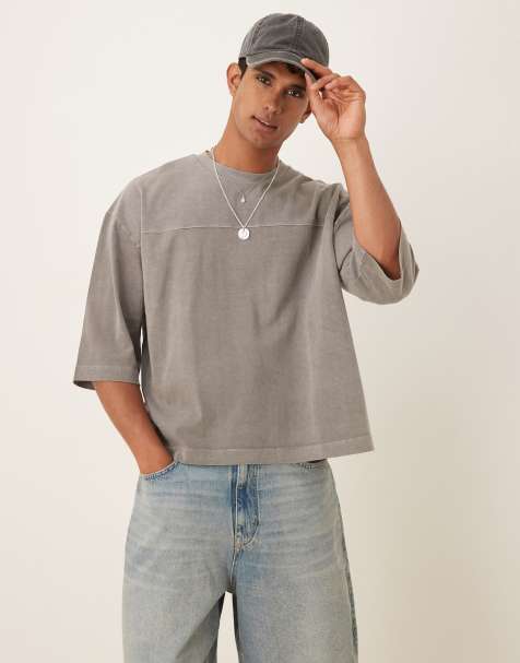 ASOS DESIGN heavyweight oversized half sleeve t-shirt in charcoal 